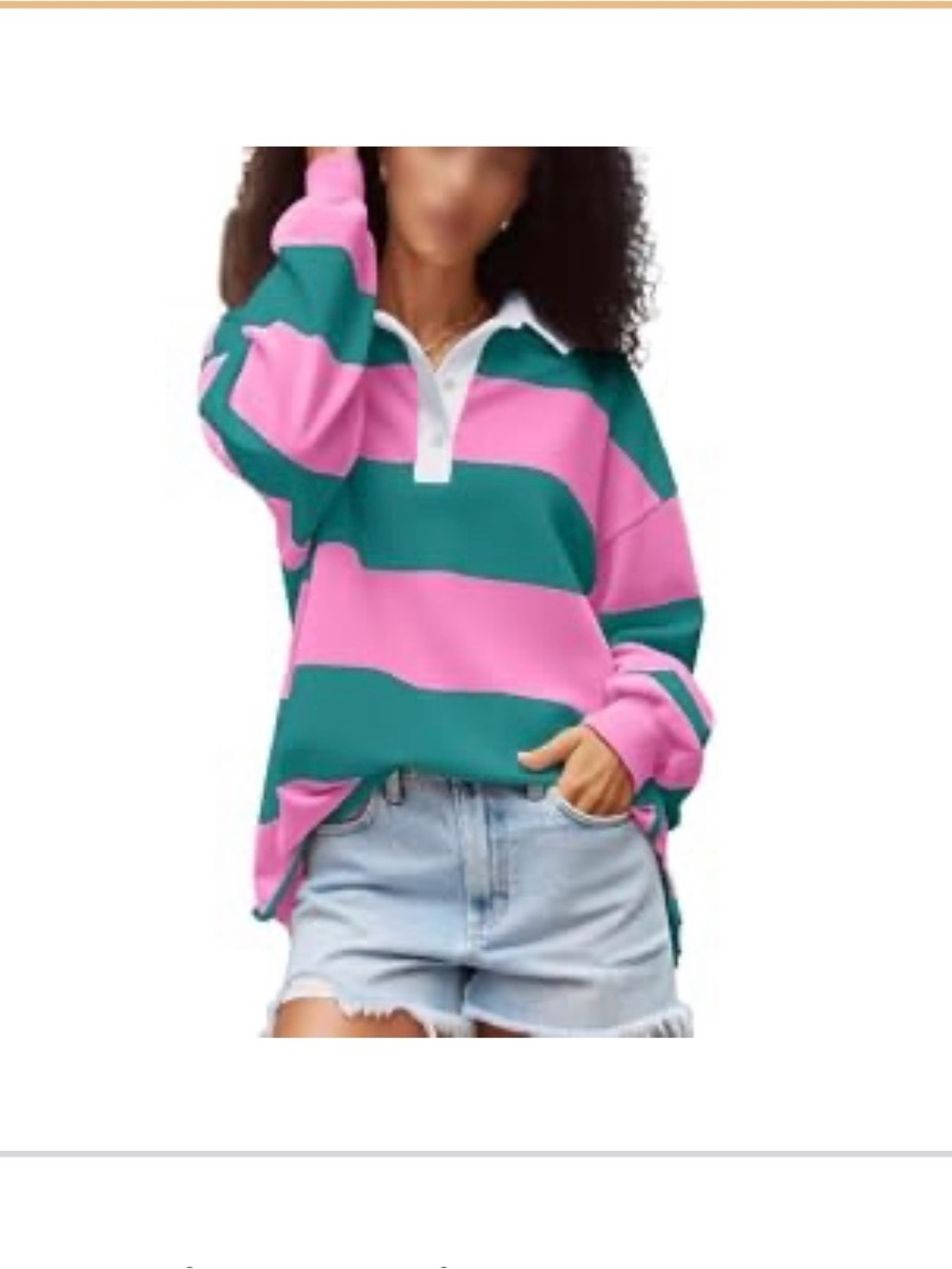 Amazon Striped Rugby Polo Top - Pink & Teal